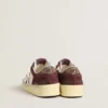 Stardan pour femme en nappa blanc avec étoile et languette au talon en daim bordeaux