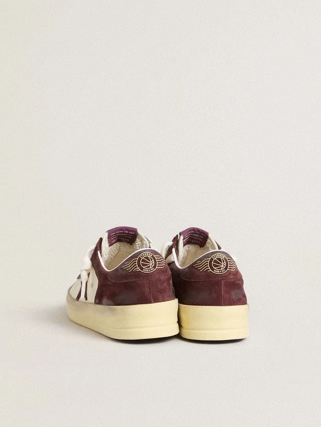 Stardan pour femme en nappa blanc avec étoile et languette au talon en daim bordeaux