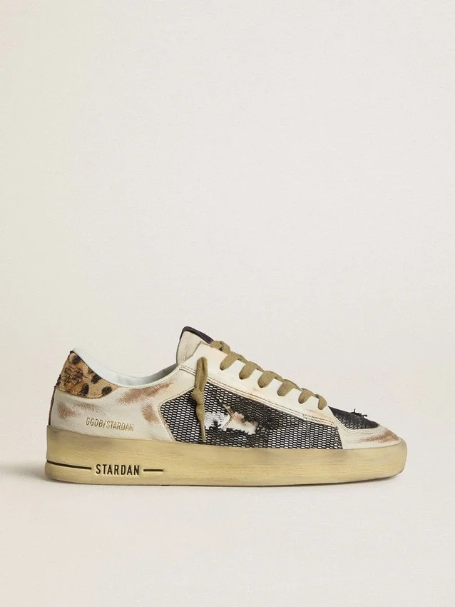 Stardan pour femme en nappa et mesh avec languette de talon en peau de poney à imprimé léopard