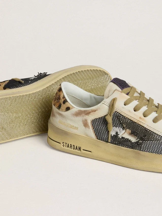 Stardan pour femme en nappa et mesh avec languette de talon en peau de poney à imprimé léopard