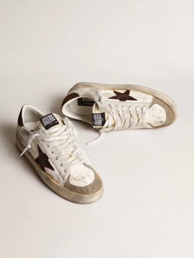 Stardan pour homme en cuir nappa et cuir de poney avec étoile en daim marron