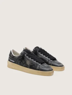 Stardan pour homme en cuir noir avec étoile et languette au talon en cuir noir