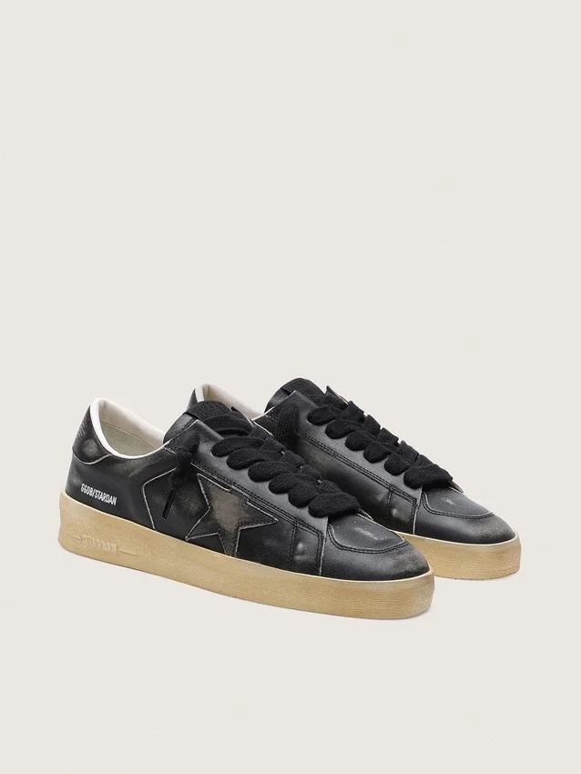 Stardan pour homme en cuir noir avec étoile et languette au talon en cuir noir
