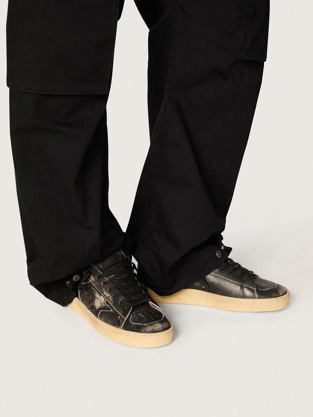 Stardan pour homme en cuir noir avec étoile et languette au talon en cuir noir