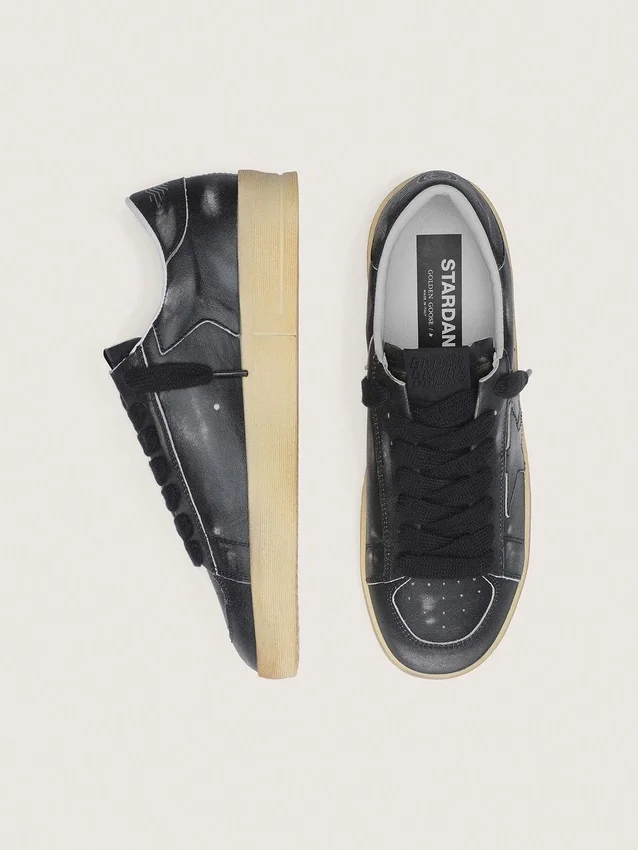 Stardan pour homme en cuir noir avec étoile et languette au talon en cuir noir