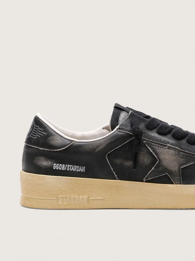 Stardan pour homme en cuir noir avec étoile et languette au talon en cuir noir