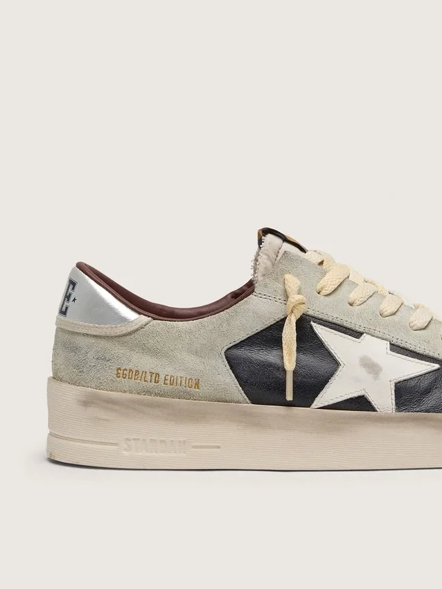 Stardan pour homme en daim et cuir, avec étoile en cuir et languette métallique au talon