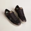 Stardan pour homme en daim marron et maille noire, avec une étoile en cuir blanc et des empiècements en cuir nappa