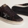 Stardan pour homme en daim marron et maille noire, avec une étoile en cuir blanc et des empiècements en cuir nappa