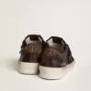 Stardan pour homme en daim marron et maille noire, avec une étoile en cuir blanc et des empiècements en cuir nappa