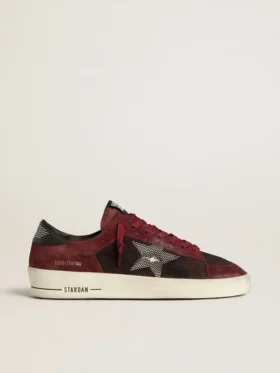 Stardan pour homme en mesh noir et daim bordeaux avec étoile en cuir blanc