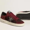 Stardan pour homme en mesh noir et daim bordeaux avec étoile en cuir blanc