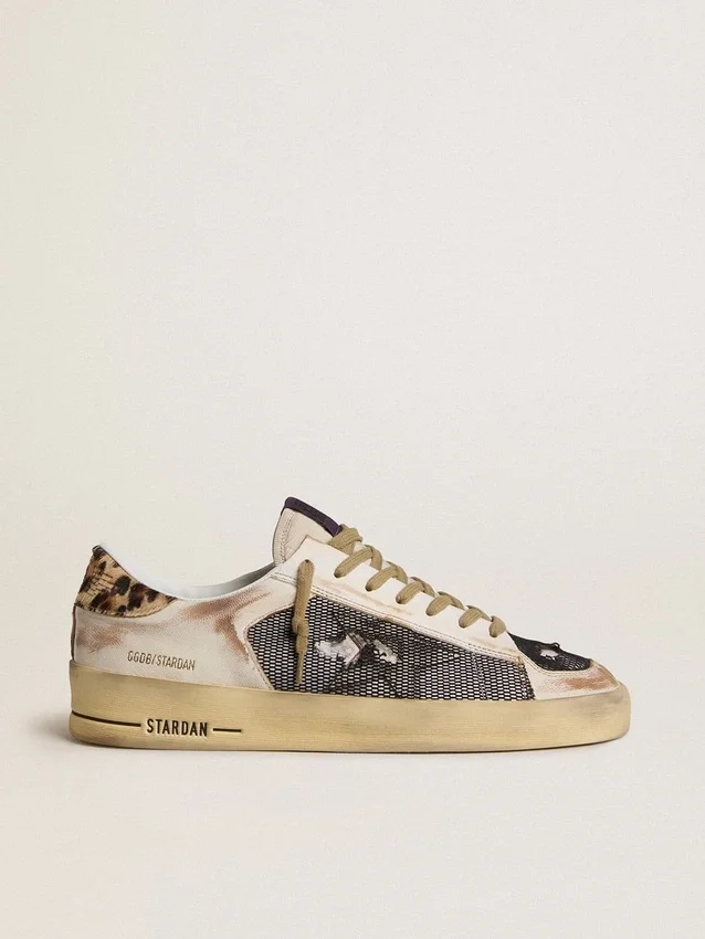 Stardan pour homme en nappa et mesh avec languette de talon en cuir de poney à imprimé léopard