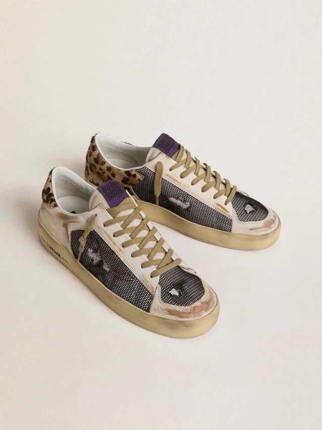 Stardan pour homme en nappa et mesh avec languette de talon en cuir de poney à imprimé léopard