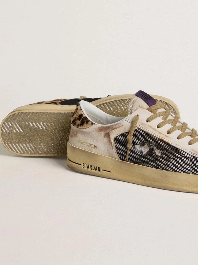 Stardan pour homme en nappa et mesh avec languette de talon en cuir de poney à imprimé léopard