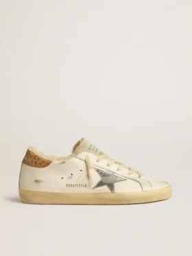 Super-Star avec étoile en cuir argenté et languette de talon en cuir imprimé croco
