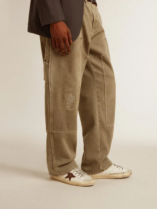 Super-Star bio pour homme avec étoile en toile et languette de talon en cuir marron foncé