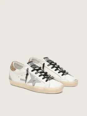 Super-Star en cuir blanc pour femme avec languette de talon pailletée