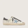 Super-Star en cuir nappa avec étoile en daim bleu clair et languette de talon en cuir gris