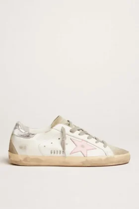 Super-Star en cuir pour femme avec étoile rose et languette de talon argentée