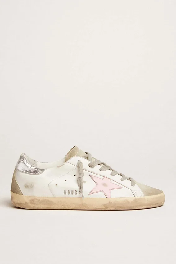 Super-Star en cuir pour femme avec étoile rose et languette de talon argentée