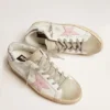 Super-Star en cuir pour femme avec étoile rose et languette de talon argentée