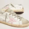 Super-Star en cuir pour femme avec étoile rose et languette de talon argentée