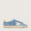 Super-Star en daim bleu clair avec étoile et languette de talon en cuir beige