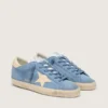 Super-Star en daim bleu clair avec étoile et languette de talon en cuir beige