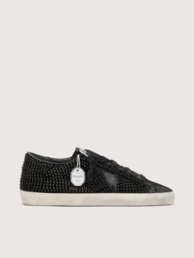 Super-Star en daim noir avec cristaux Swarovski et étoile en daim noir