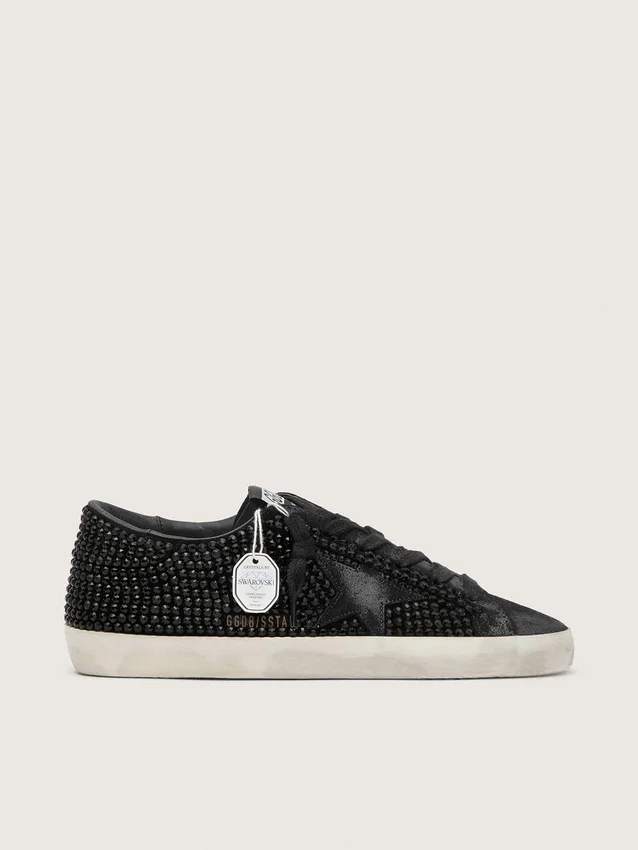Super-Star en daim noir avec cristaux Swarovski et étoile en daim noir