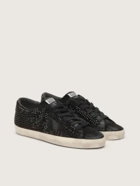 Super-Star en daim noir avec cristaux Swarovski et étoile en daim noir