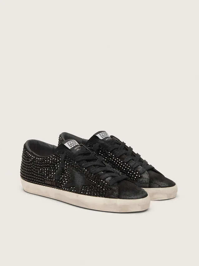 Super-Star en daim noir avec cristaux Swarovski et étoile en daim noir