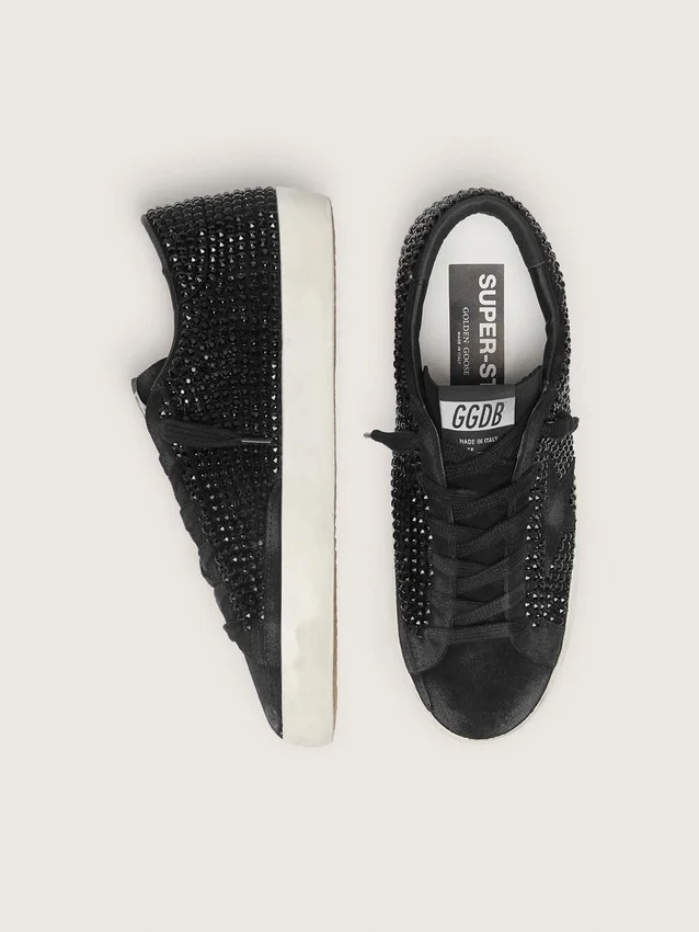Super-Star en daim noir avec cristaux Swarovski et étoile en daim noir
