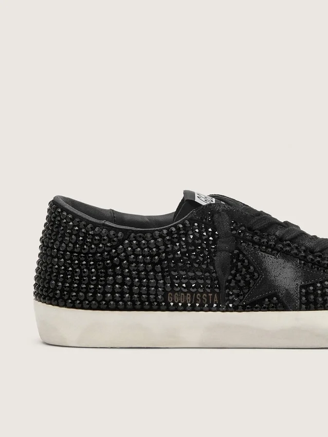 Super-Star en daim noir avec cristaux Swarovski et étoile en daim noir