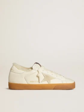 Super-Star en nappa blanc avec étoile en daim et doublure en peau de mouton