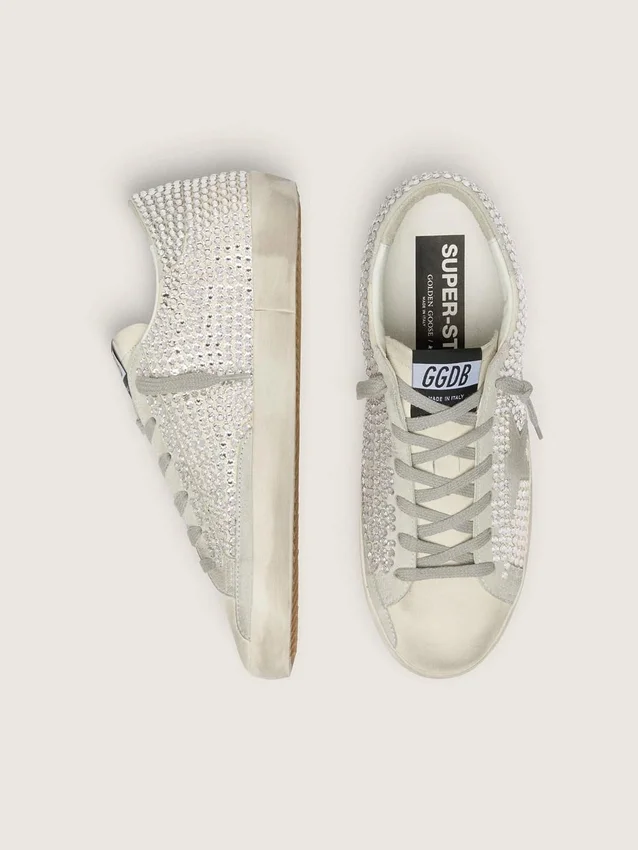 Super-Star en nubuck avec cristaux Swarovski et étoile en daim gris glacier
