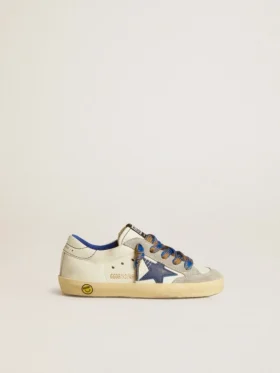 Super-Star Junior avec étoile en cuir bleu et empiècements en daim gris glacier