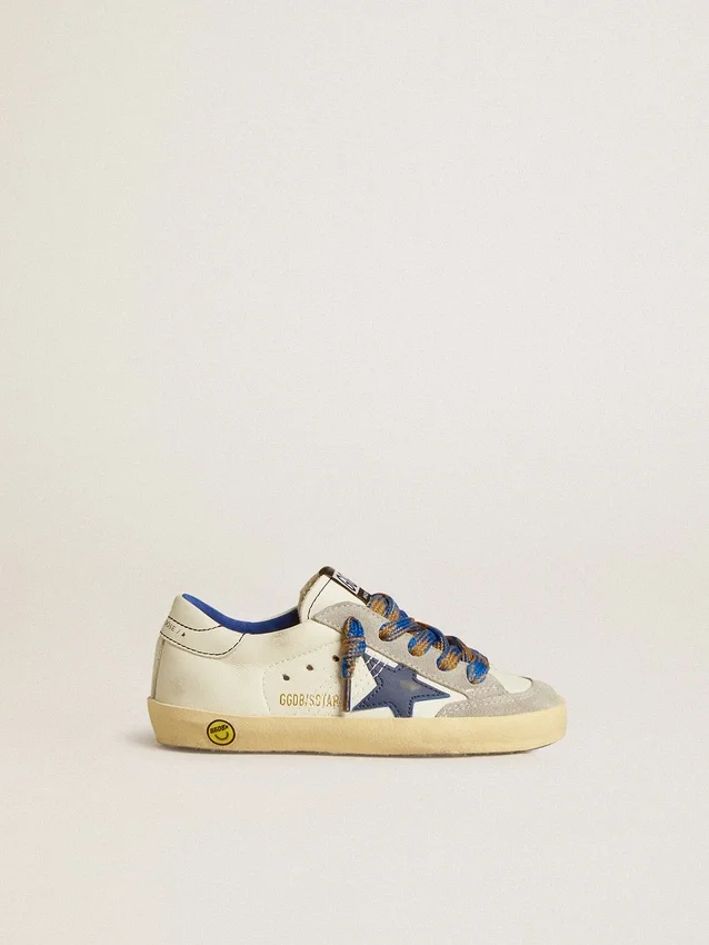 Super-Star Junior avec étoile en cuir bleu et empiècements en daim gris glacier