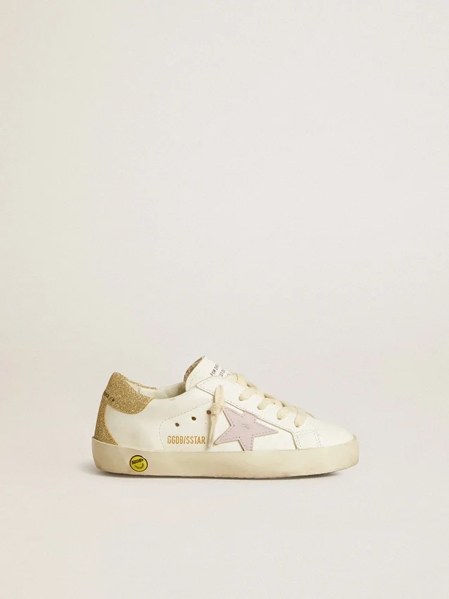 Super-Star Junior avec étoile en cuir lilas et languette pailletée au talon