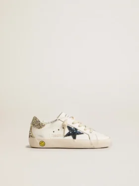 Super-Star Junior en cuir avec étoile pailletée et languette au talon