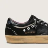 Super-Star LAB pour femme en daim laminé noir et nylon, avec étoile en relief et lacets ornés de cristaux