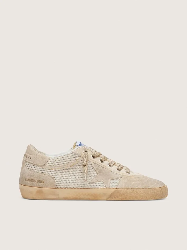 Super-Star LAB pour homme, blanche et beige, en mesh et daim