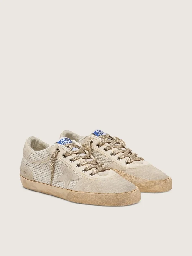 Super-Star LAB pour homme, blanche et beige, en mesh et daim