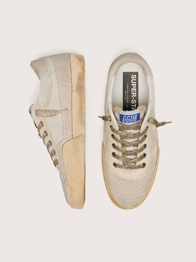 Super-Star LAB pour homme, blanche et beige, en mesh et daim