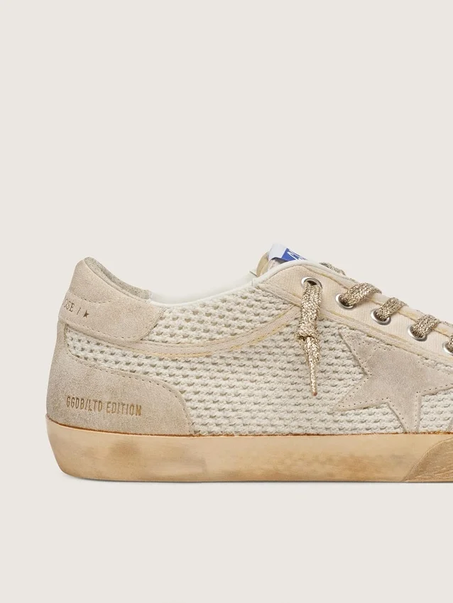 Super-Star LAB pour homme, blanche et beige, en mesh et daim