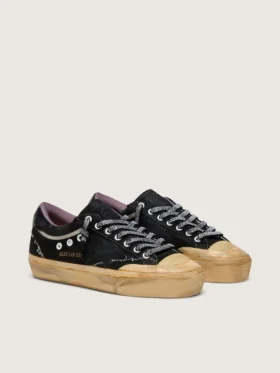 Super-Star LAB pour homme en daim laminé noir et nylon, avec étoile en relief et lacets ornés de cristaux