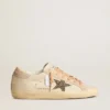 Super-Star LTD en cuir avec étoile en daim beige ornée de clous Swarovski