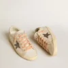 Super-Star LTD en cuir avec étoile en daim beige ornée de clous Swarovski