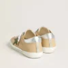 Super-Star LTD en cuir beige avec étoile en daim vert et languette de talon en cuir argenté